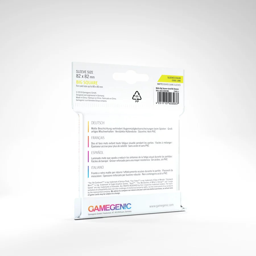 Gamegenic MATTE BOARD GAME SLEEVES Big Square 82x82 mm | Code Lime | GGS10060ML