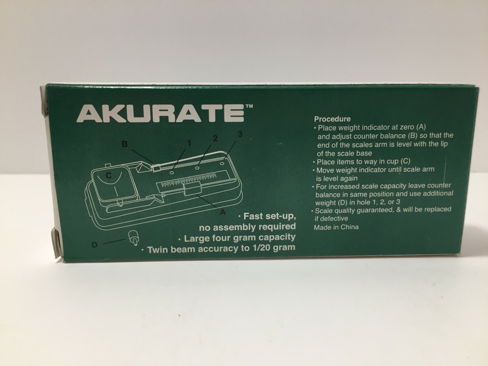 AKURATE Plastic Scale Four Gram Max Digital Scale Accuracy Ready Assembled USA