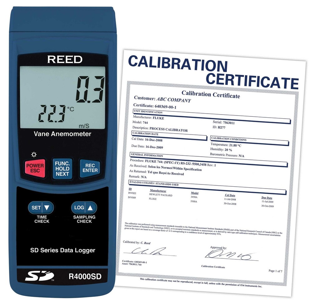 REED Instruments R4000SD-NIST  Data Logging Vane Thermo-Anemometer,