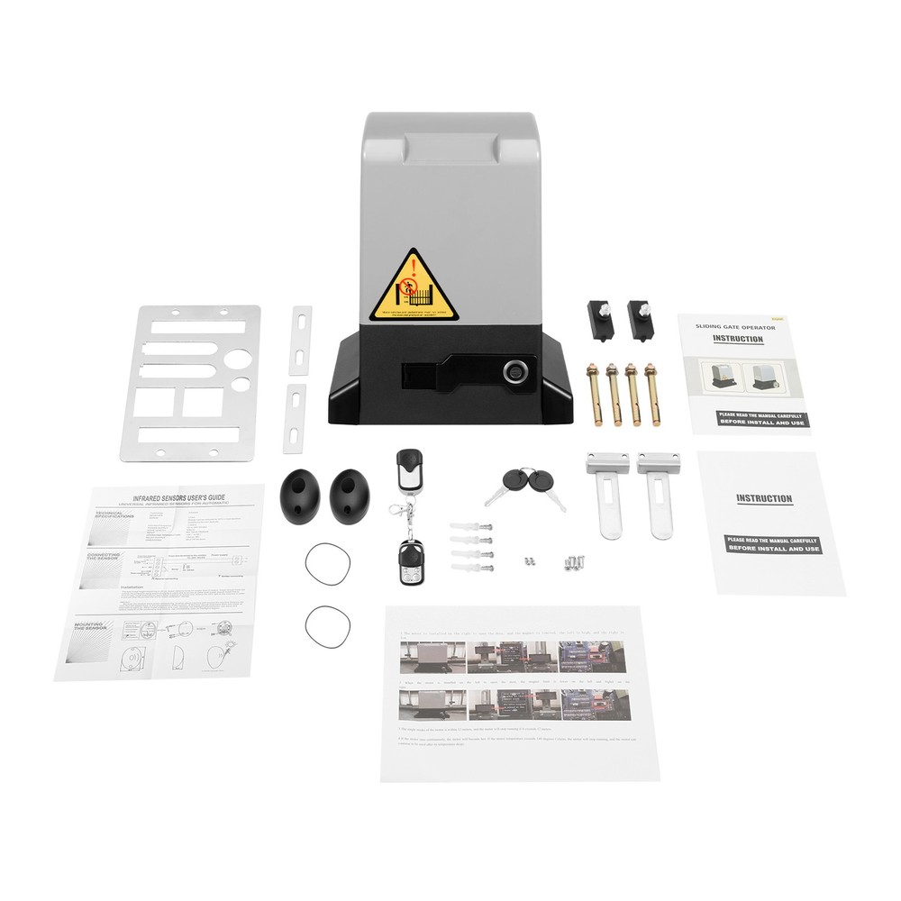 4400LBS Automatic Sliding Gate Opener Rack Driven with 2 Remotes & Complete Kit