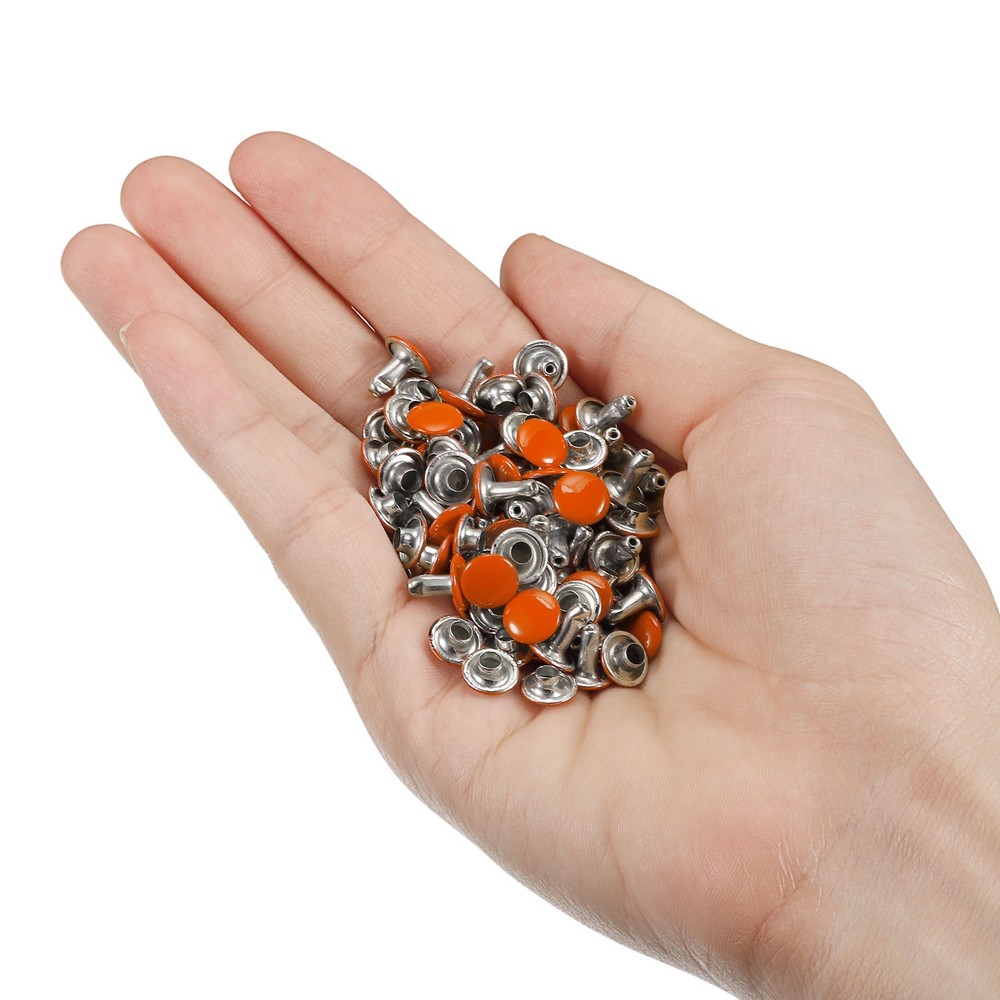 100 Sets Leather Rivets, 8mm Double Cap Rivets 8.5mm Height Studs, Orange