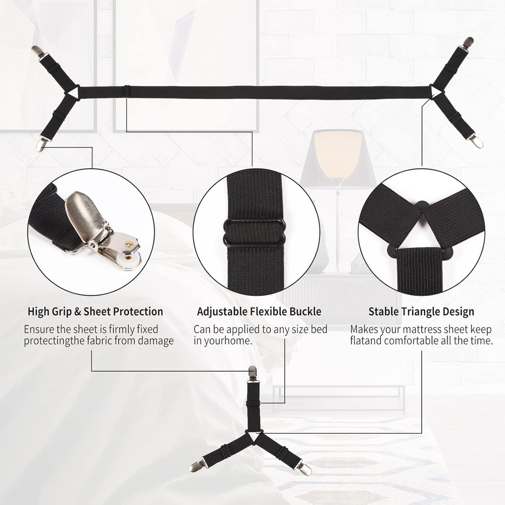 Luyena Bed Sheet Straps,4+1 Pcs Fitted Sheet Clips Holder,Upgraded Triangular Sh