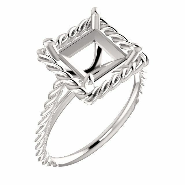 Sterling Silver Square/Princess Cut Solitaire Ring Setting - Rope Style Ring Mou