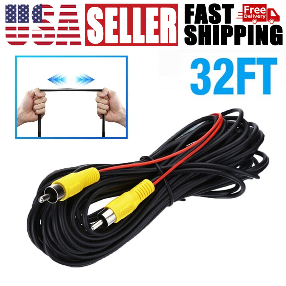 32ft Car RCA Video Extension Cable & Detection Wire for Rear View Backup Camera