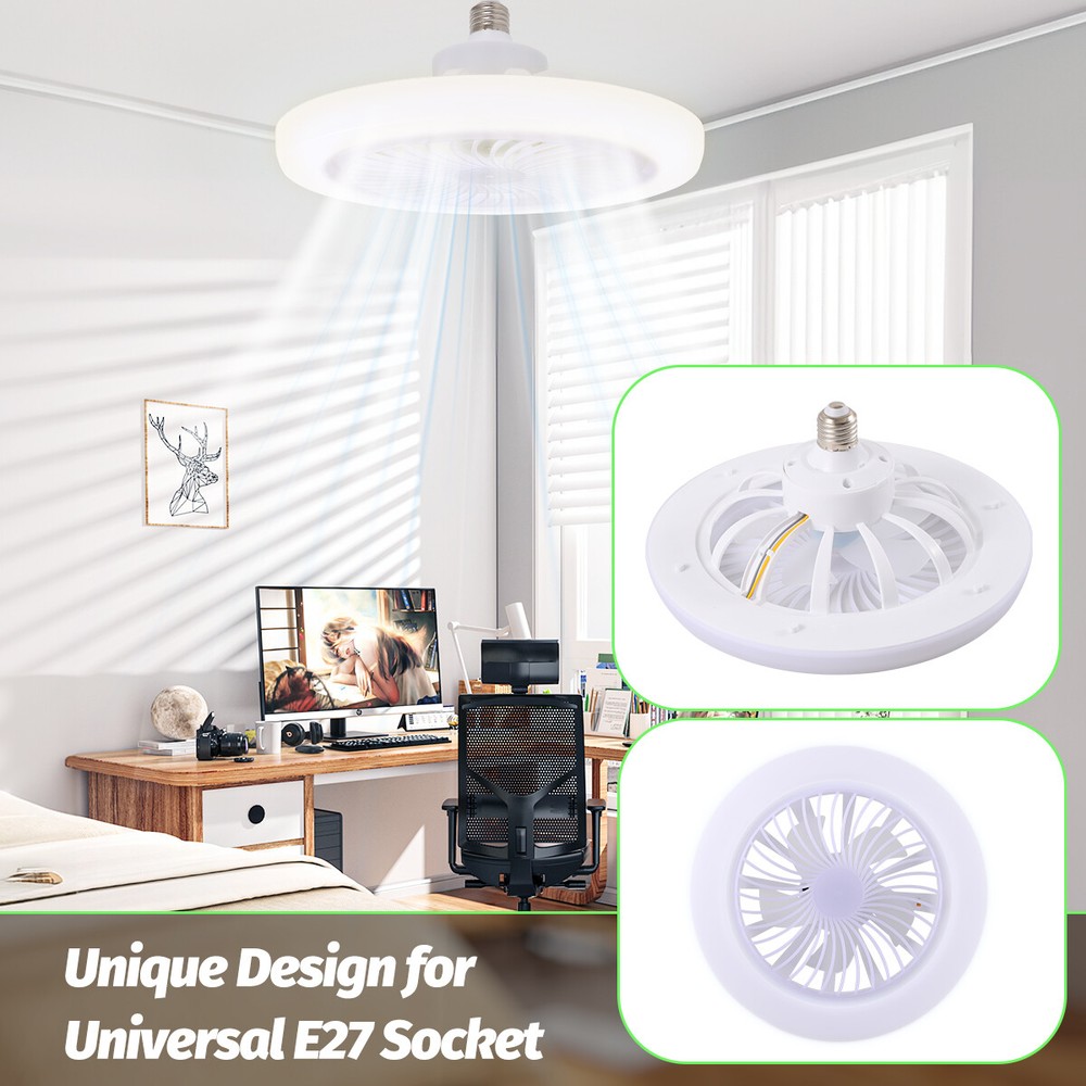 Fan For E27 Socket Light With Remote, Ceiling Fan Adjustable Smart LED Fan