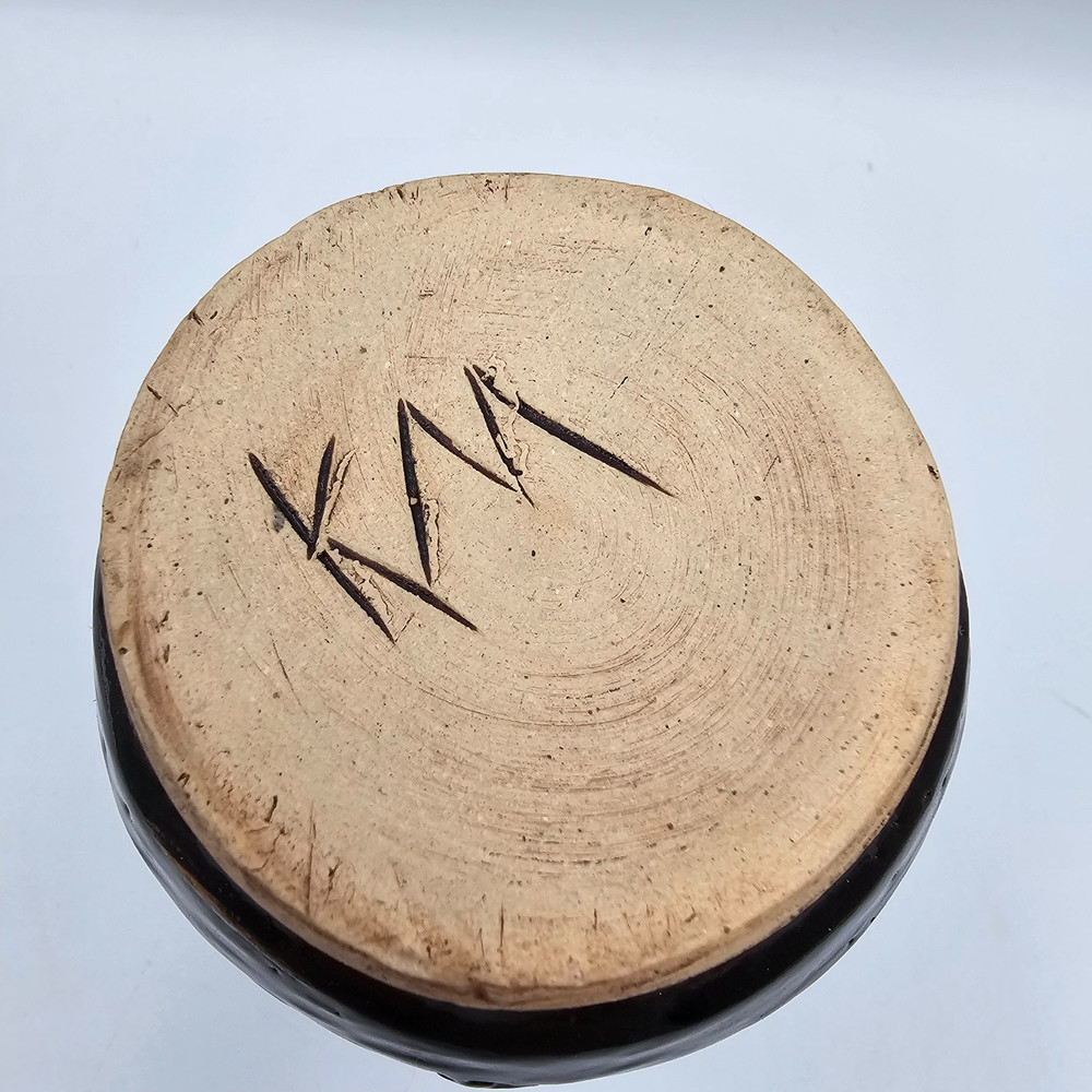 Handmade Black Glazed Ceramic/Stoneware with Red Pentacle – Signed KW