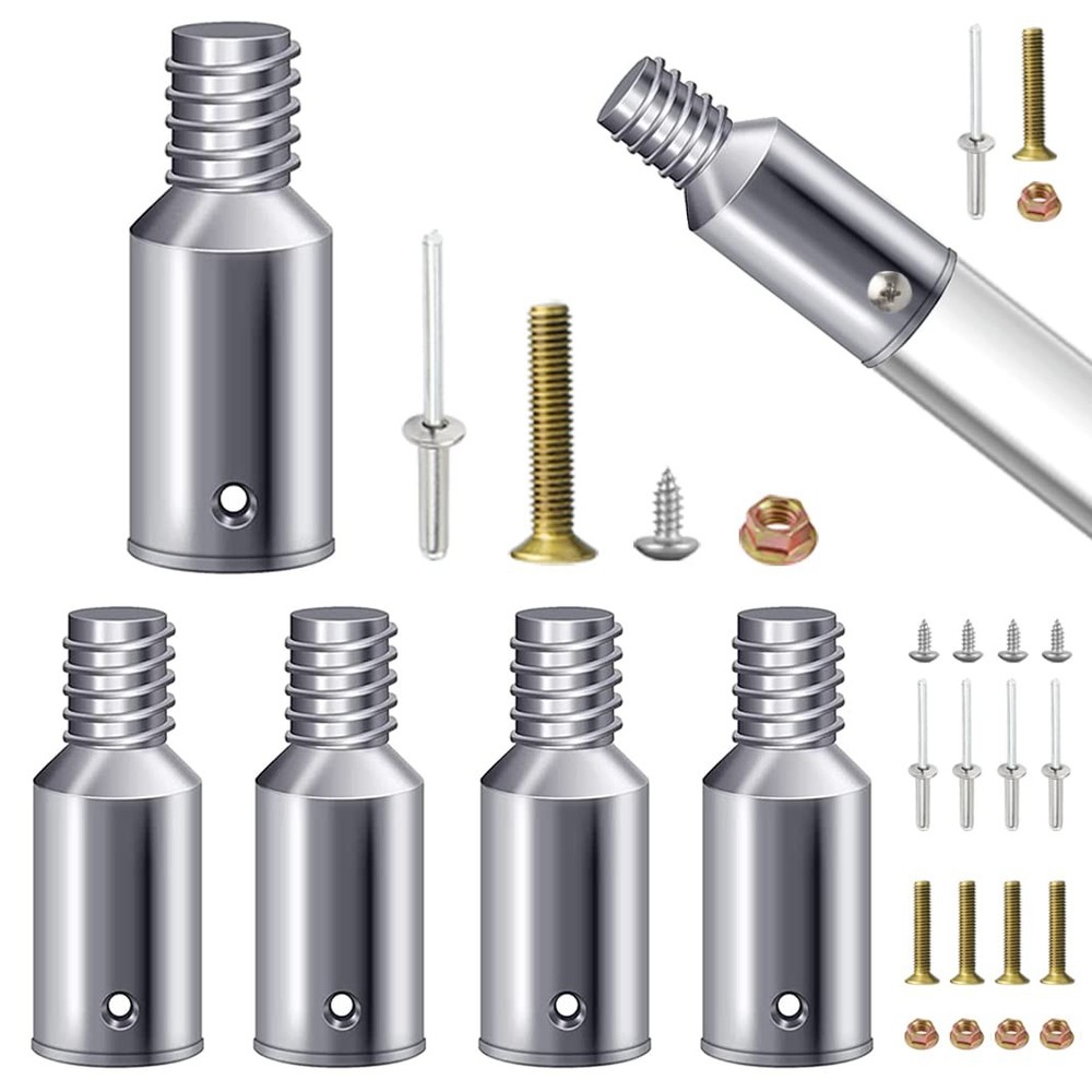 6 Pack Threaded Tip Replacement, Aluminum, 1 Inch Pole, Mop, Broom Adapter