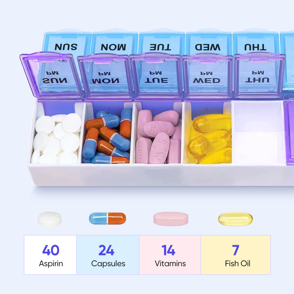 2x FDA Weekly Pill Box Organizer Grid 7 Day AM PM Medicine Case Braille Design