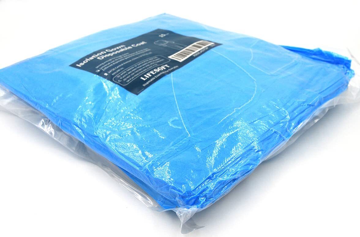 Case of 105 Disposable Isolation Gown with Knit Cuff Blue Dental-Medical