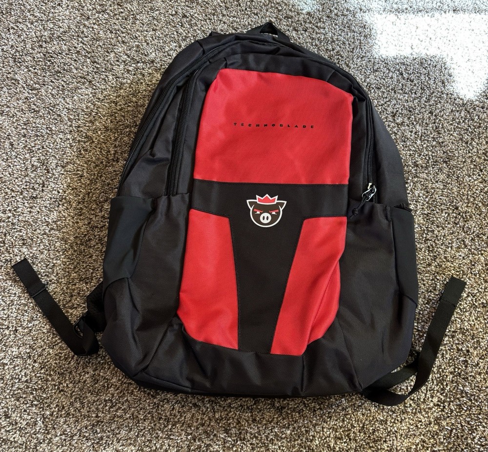 Technoblade Red Black Hiking Backpack with Logo Accent & Padded Straps