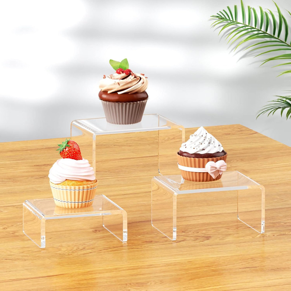 Acrylic Display Risers Stand 2 Sets,3 Steps Clear Riser Shelf Showcase for Amiib