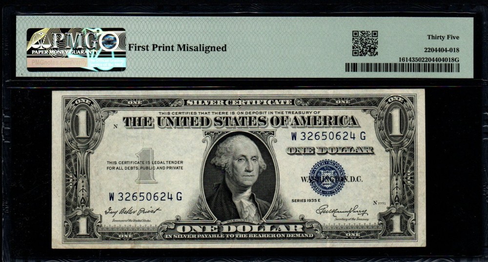 $1 1935E MISALIGNMENT ERROR PMG CHOICE VERY FINE 35 Silver Certificate!