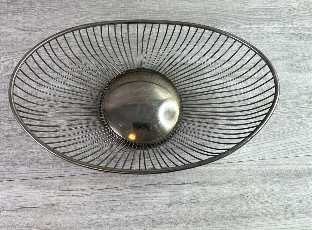 Vintage Leonard Oval Wire Silverplate Bread Fruit Basket Hong Kong