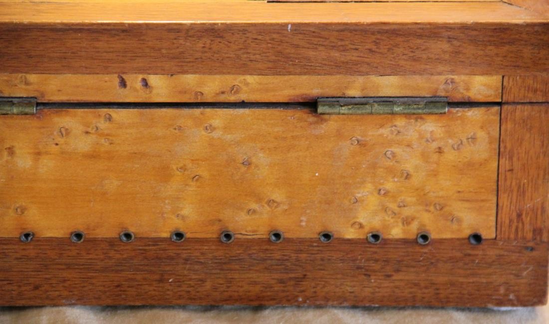 Antique Sewing Box Oak & Bird's Eye Maple w Contents - Anna Miles - Square Nails