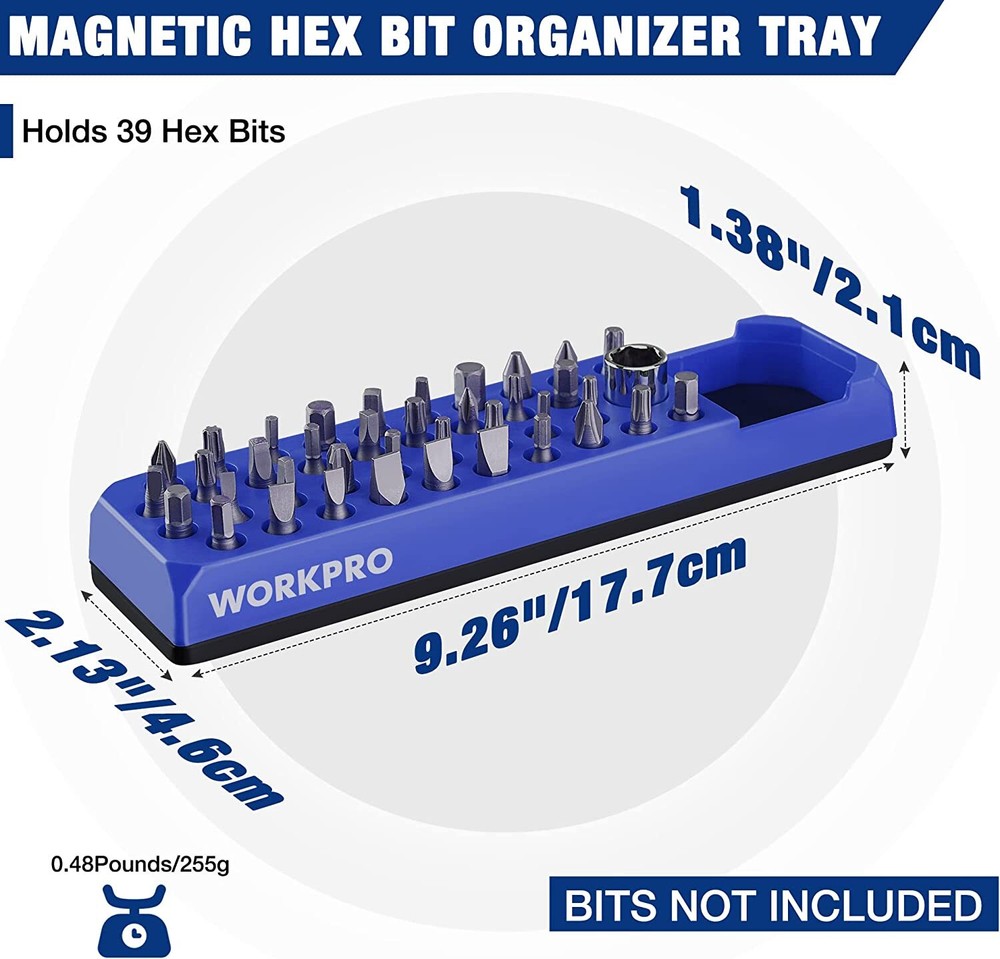 WORKPRO Magnetic 1/4 Hex Bit Organizer Screwdriver Drill Bit Holder Storage Tray