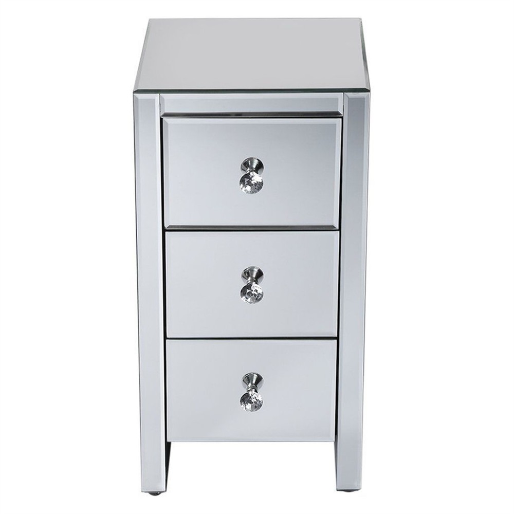 Mirrored Glass Bedside Table with Three Drawers Size S