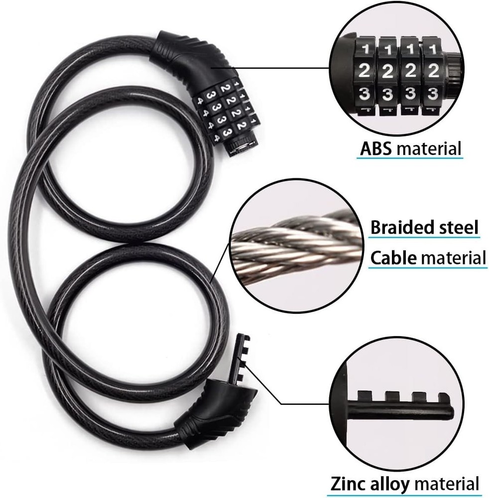 Lightweight 3ft Combination Cable Lock for Bikes and Scooters - Secure & Safe