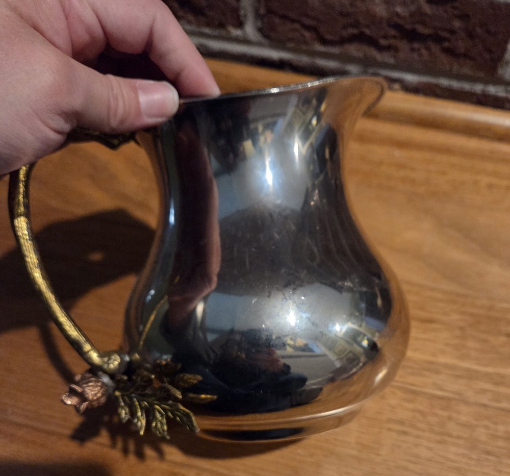 Silver Metal Water Pitcher with Decorative Handle