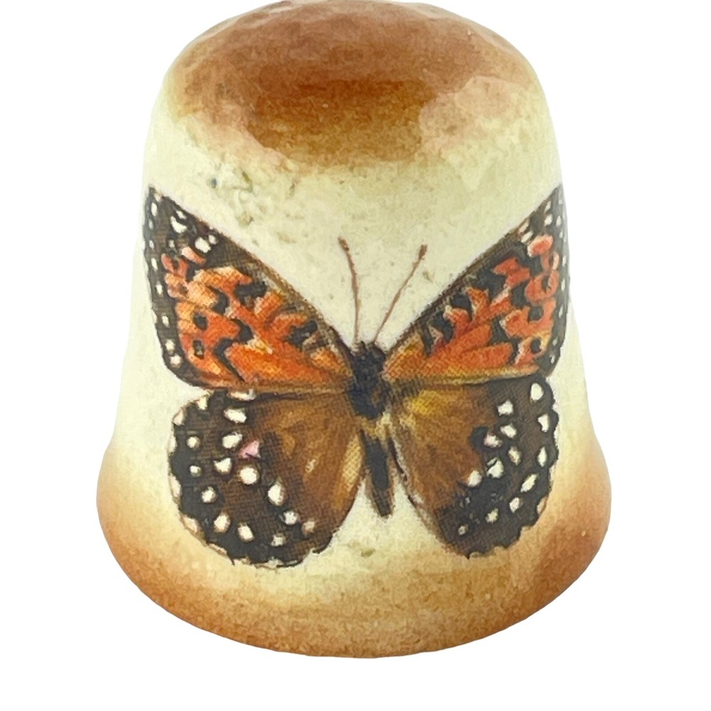 Thimble Sewing Monarch Butterfly Ceramic Stoneware