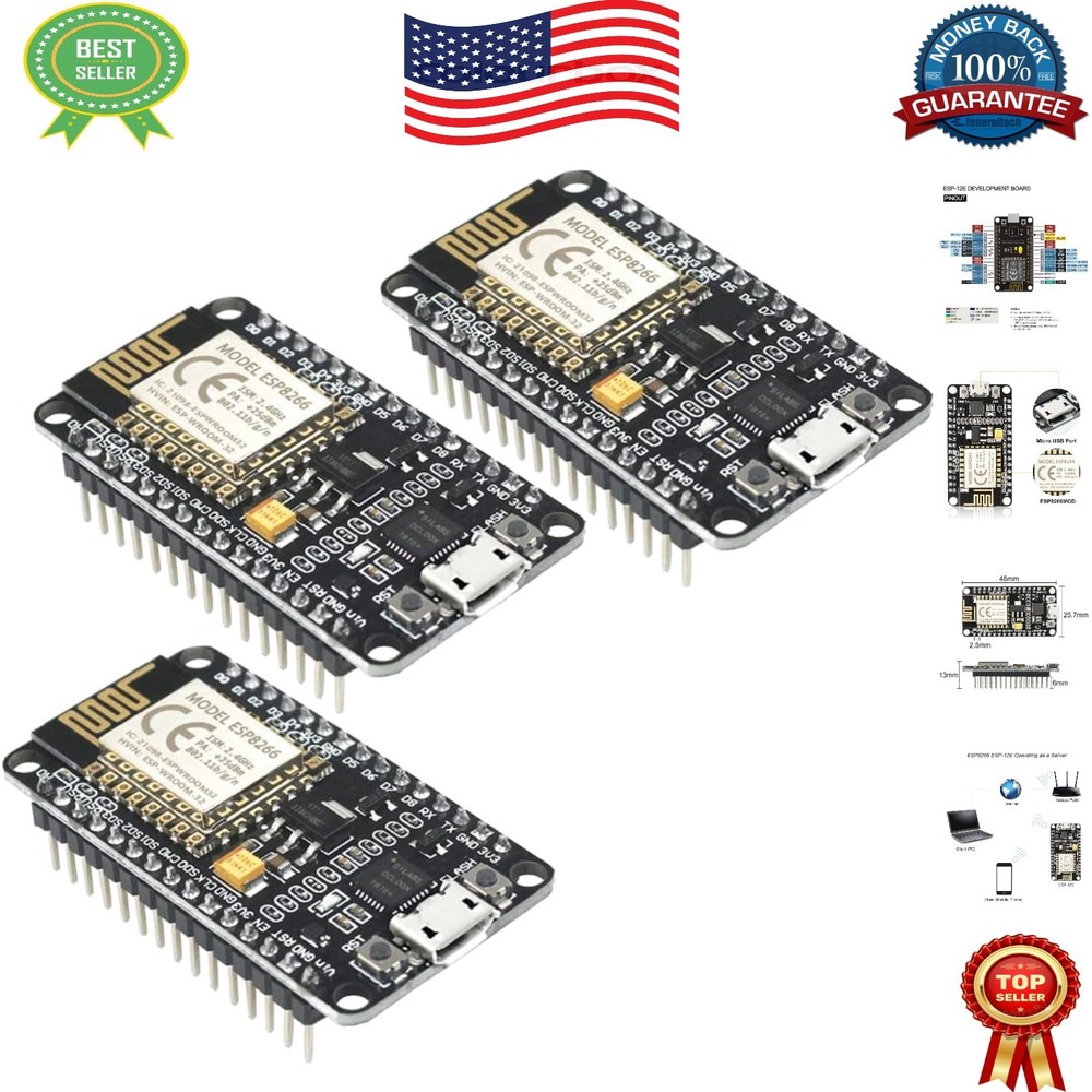 3pcs ESP-12E Development Board WiFi Module for NodeMCU & Arduino - Easy Setup