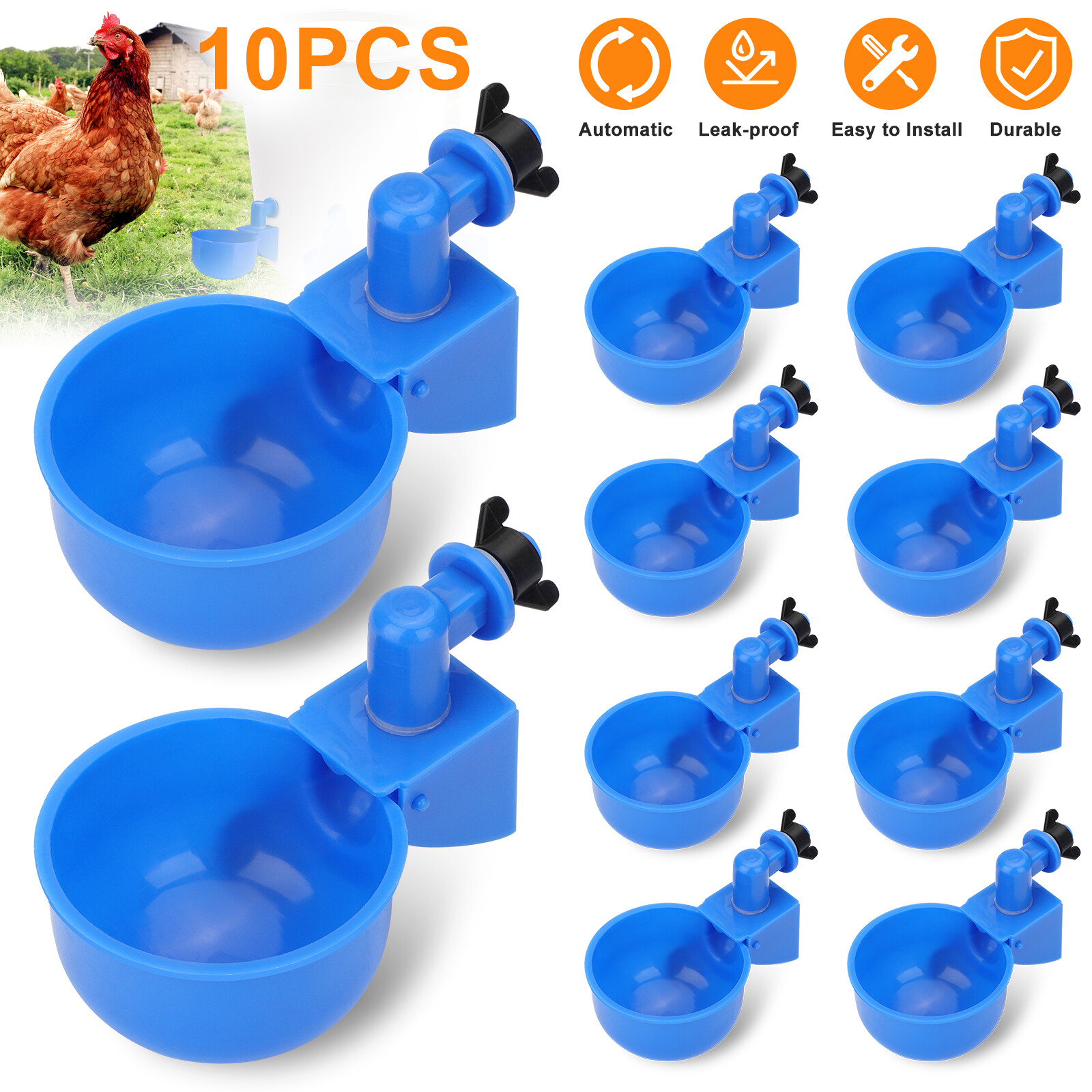 10PCS Automatic Water Cups Poultry Drinker Waterer Chicken Duck Quail Drinking