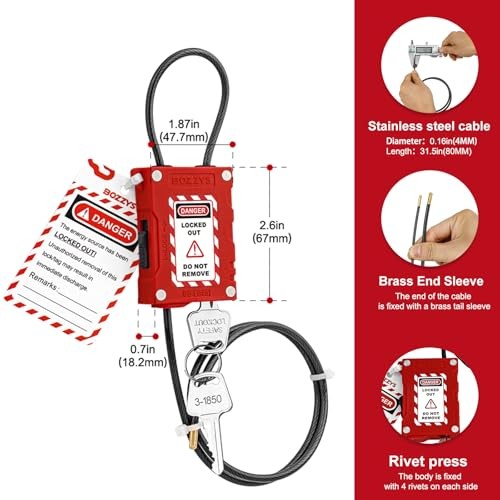 Adjustable Cable Locks with 2 Keys, 3-Pack Red Loto Safety Lockout