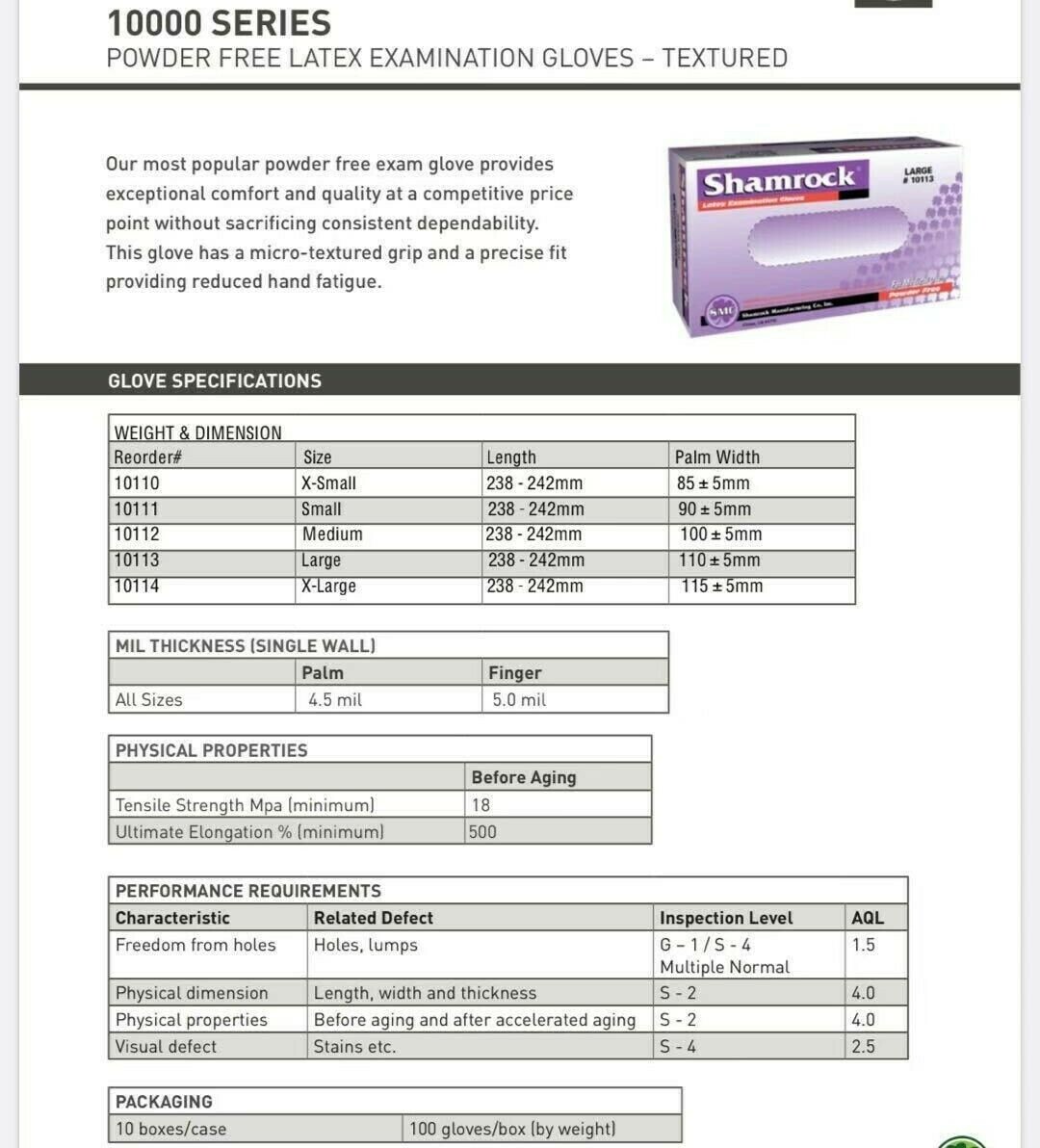 Shamrock Powder Free Textured Latex Gloves - Size Small Case Pack of 1000 Gloves