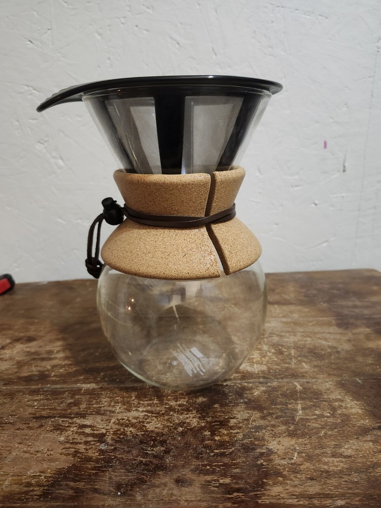 Bodum Pour Over Carafe Drip Coffee Maker #185 Cork Permanent Filter