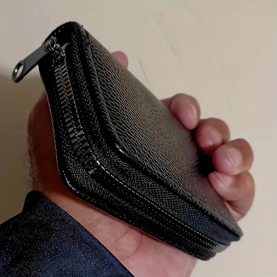 RFID Blocking Genuine Leather Zipper Wallet – Secure Card Holder Organizer