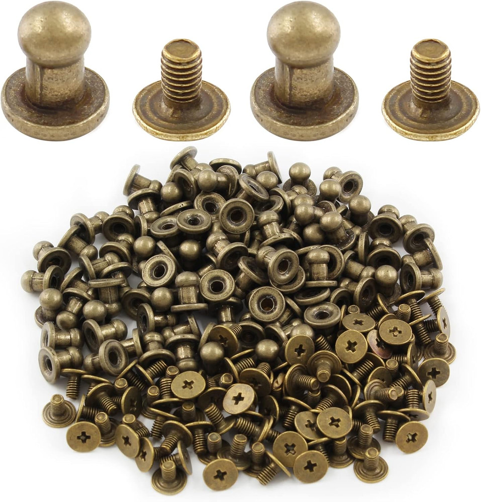 100Set 5mm Round Head Button Studs Bronze Button Stud Screw Leather Button Rivet