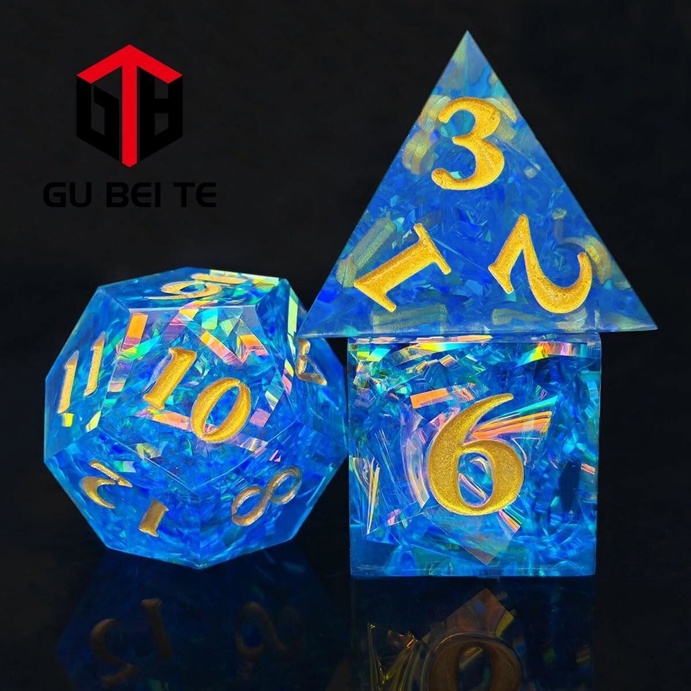 Blue Resin Dice Set Polyhedral Dice Poly RPG DnD Dungeons Dragons D&D Pathfinder