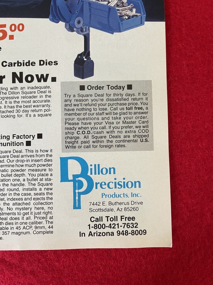 Vintage 1987 Dillon Reloader Print Ad Ammunition Reloading Tools - Ad Only