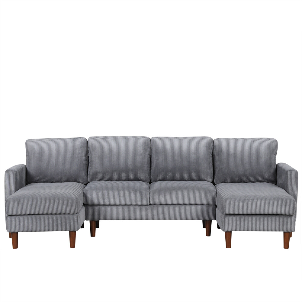 103'' U-shaped Sponge-filled Cushion Combination Sofa with Solid Wood Legs