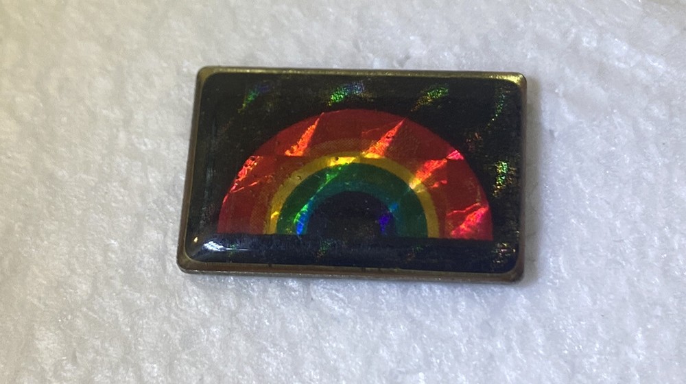 Rainbow on Black Pin Lapel Enamel Rectangle Fast Ship SB3G
