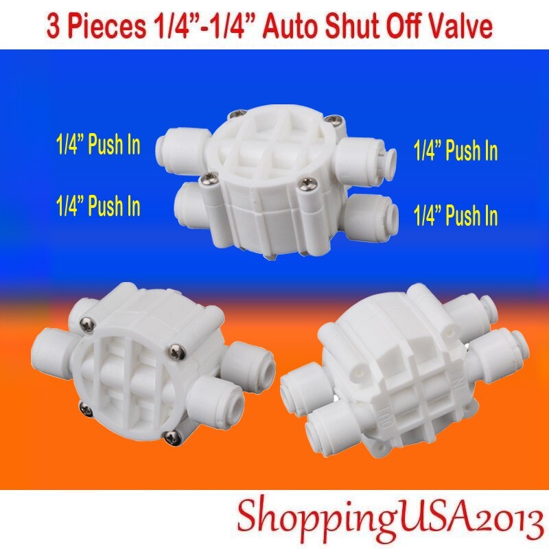 3 Pcs Auto Shut Off Valve 1/4-1/4 Quick Connect Push In Water Filter System