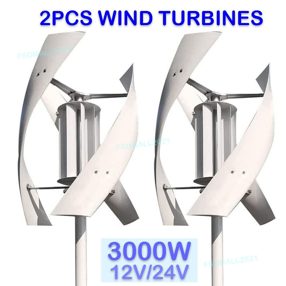 2 Set Vertical Wind Turbine Generator 3KW Power MPPT Controller Windmill 12V/24V
