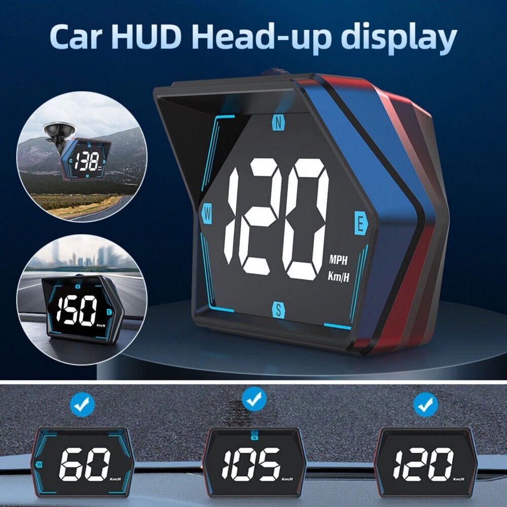 HUD GPS Head Up Display Speedometer With 360° Rotating Suction Cup Overspeed
