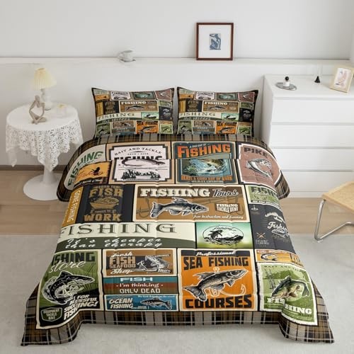 Fish Comforter Vintage Fish Stamp Pattern Comforter Set for King Multi 111505