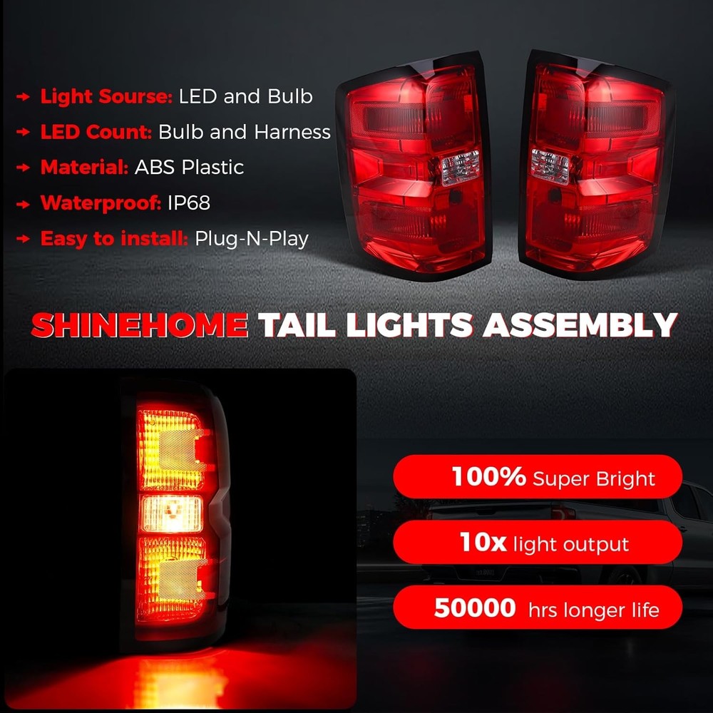 Tail Light Assembly Compatible with 2014 2015 2016-2019 Chevy Silverado 1500 250