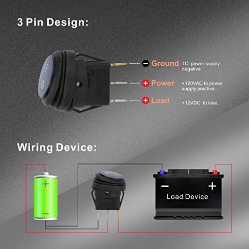 Waterproof Round Rocker Toggle Switch 2 Position DC 12V 20A ON Multicolored