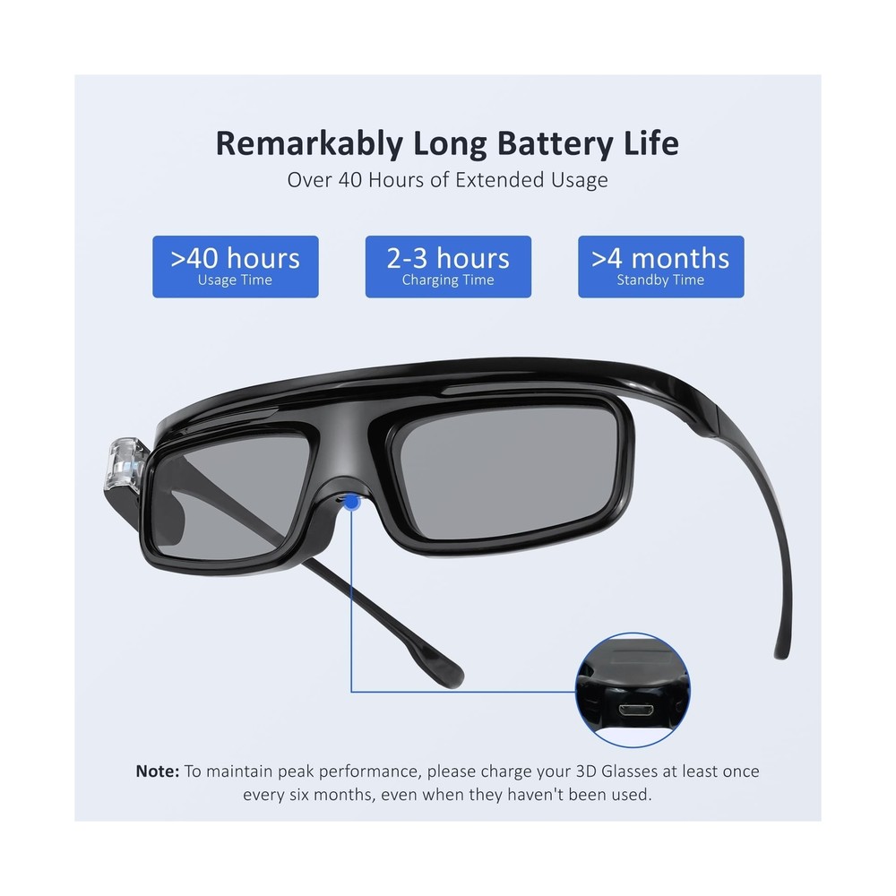 NexiGo DLP Link 3D Glasses, Rechargeable 3D Active Shutter Glasses Compatible...