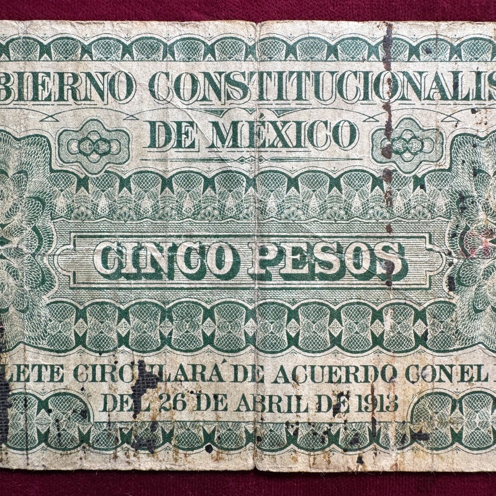 1913 Mexico 5 Pesos Note 33873