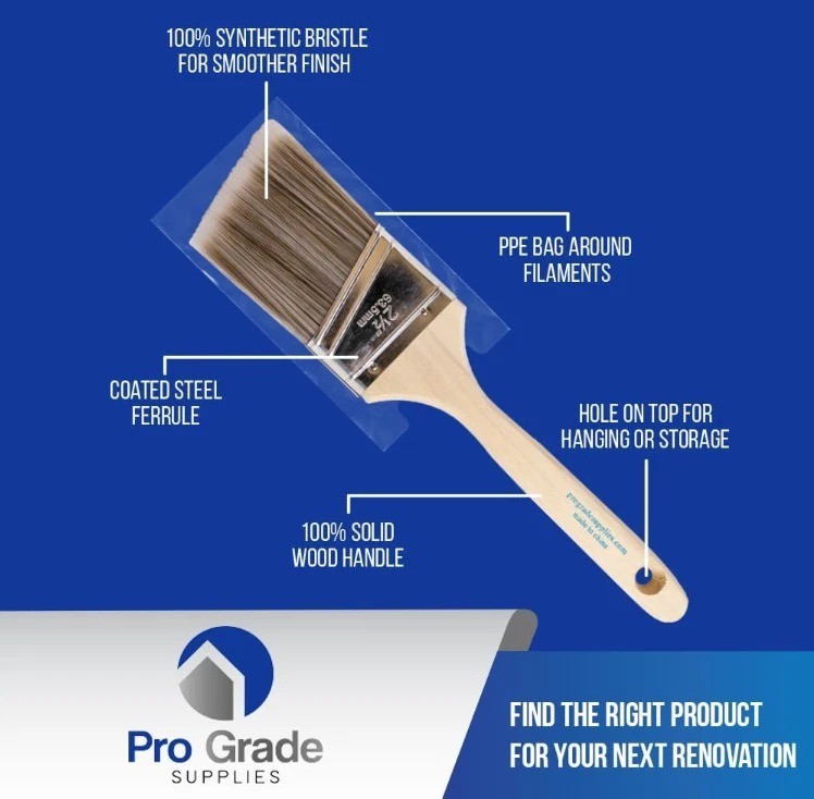 Pro Grade, Paint Brushes, 5-Piece, Paint Brush Set: Flat & Angle Brushes for ...