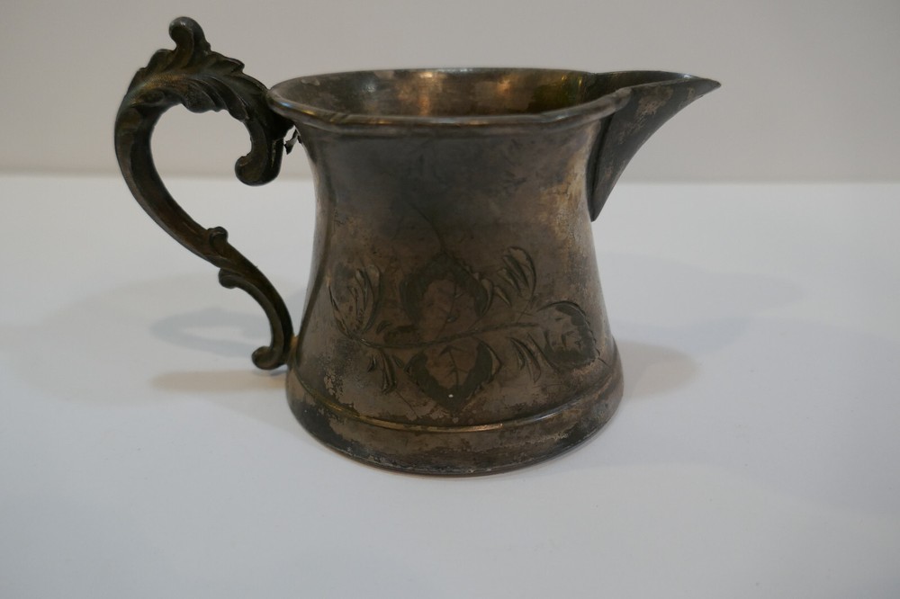 P.S.Co. Sheffield Silver-plate Tea Set Creamer with Fantastic engraving & Patina