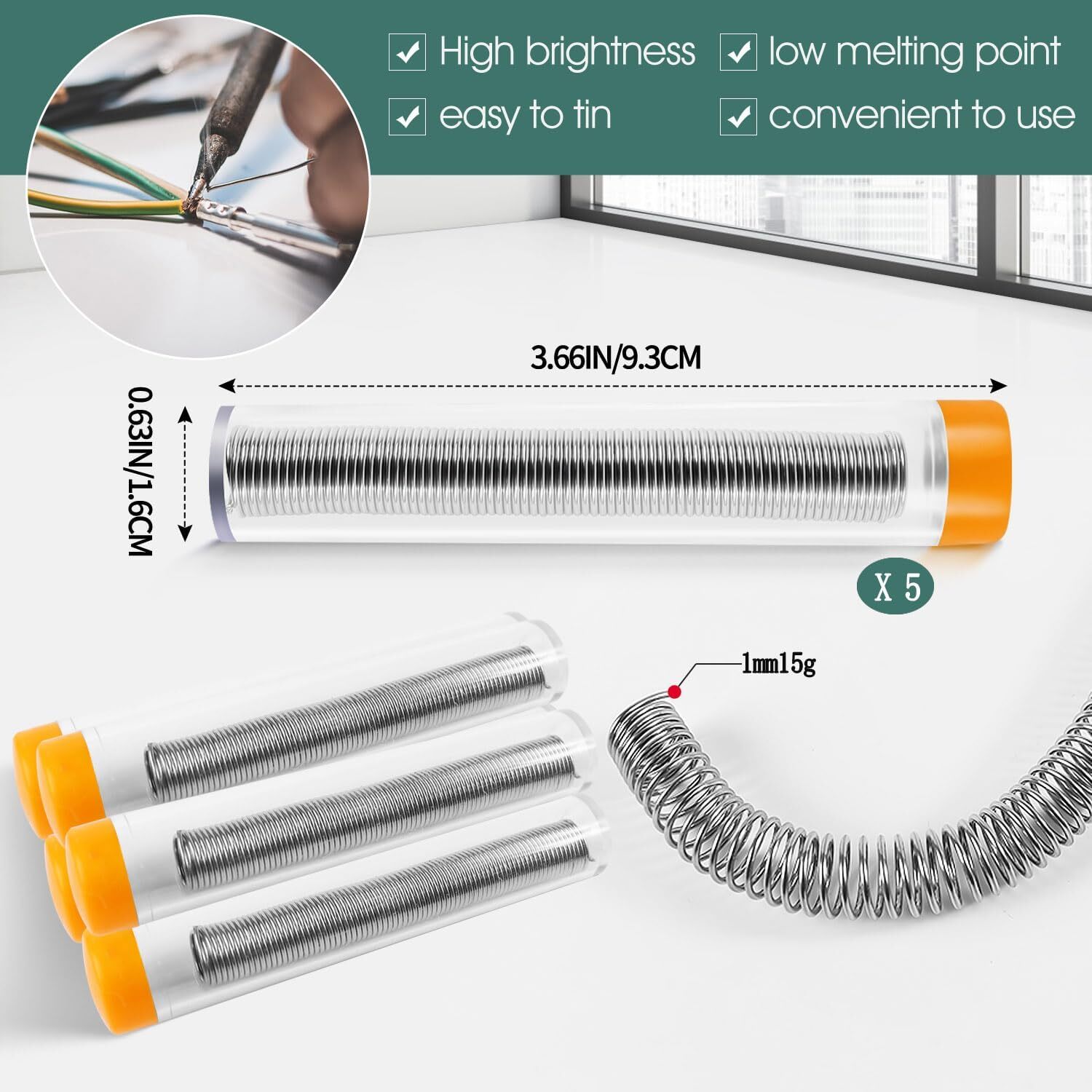 5 Pack 1Mm Rosin Core Solder, Electronic Solder for Repairing Electronic and Ele