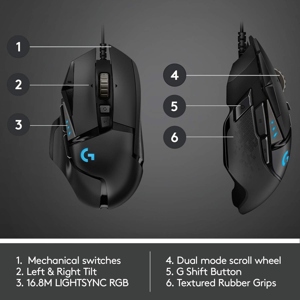Logitech G502 Hero: High-Performance Wired Gaming Mouse with Touch Scroll & RGB
