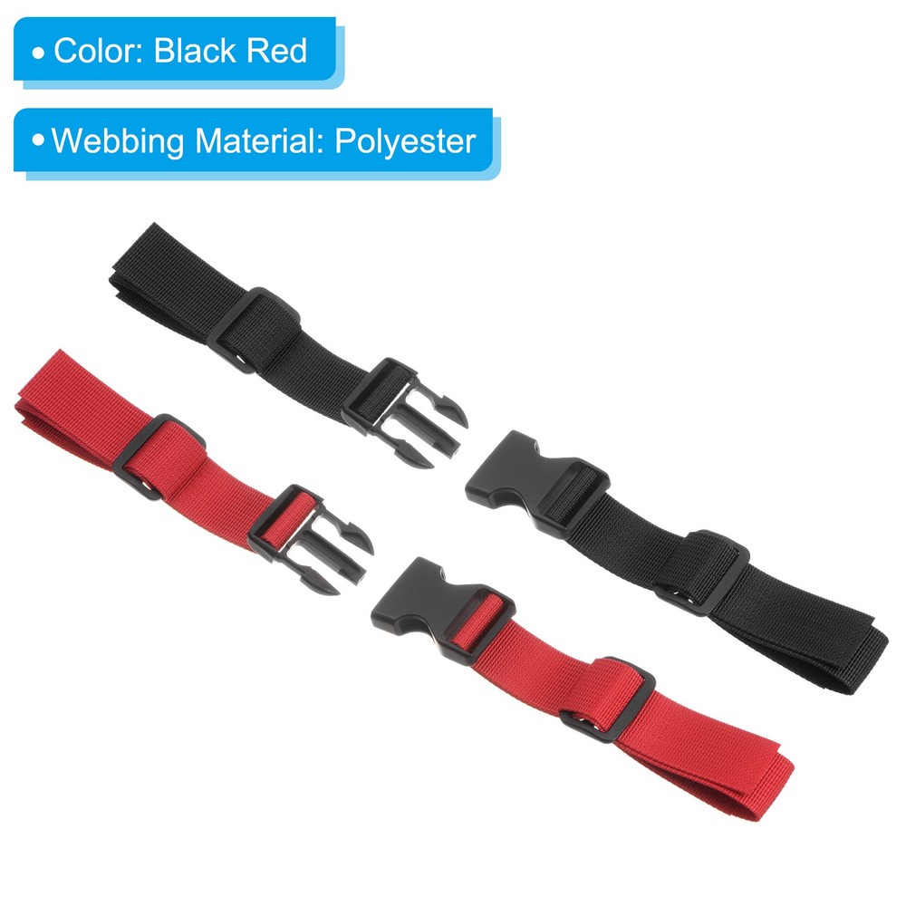 2Pcs Backpack Chest Strap Set Strap w/ Quick-Release Buckle, Black Red