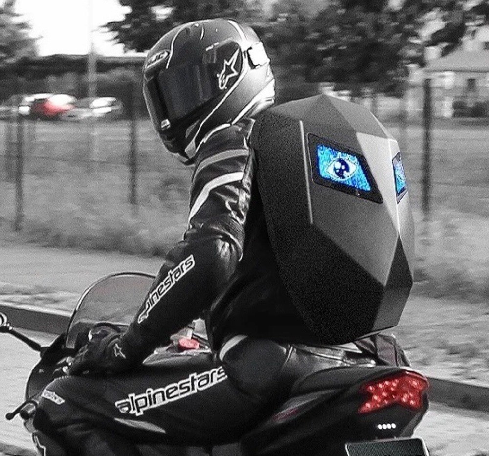 Iron Man Backpack Motorcycle Helmet Bag Waterproof LED Digital Light Hard Shell