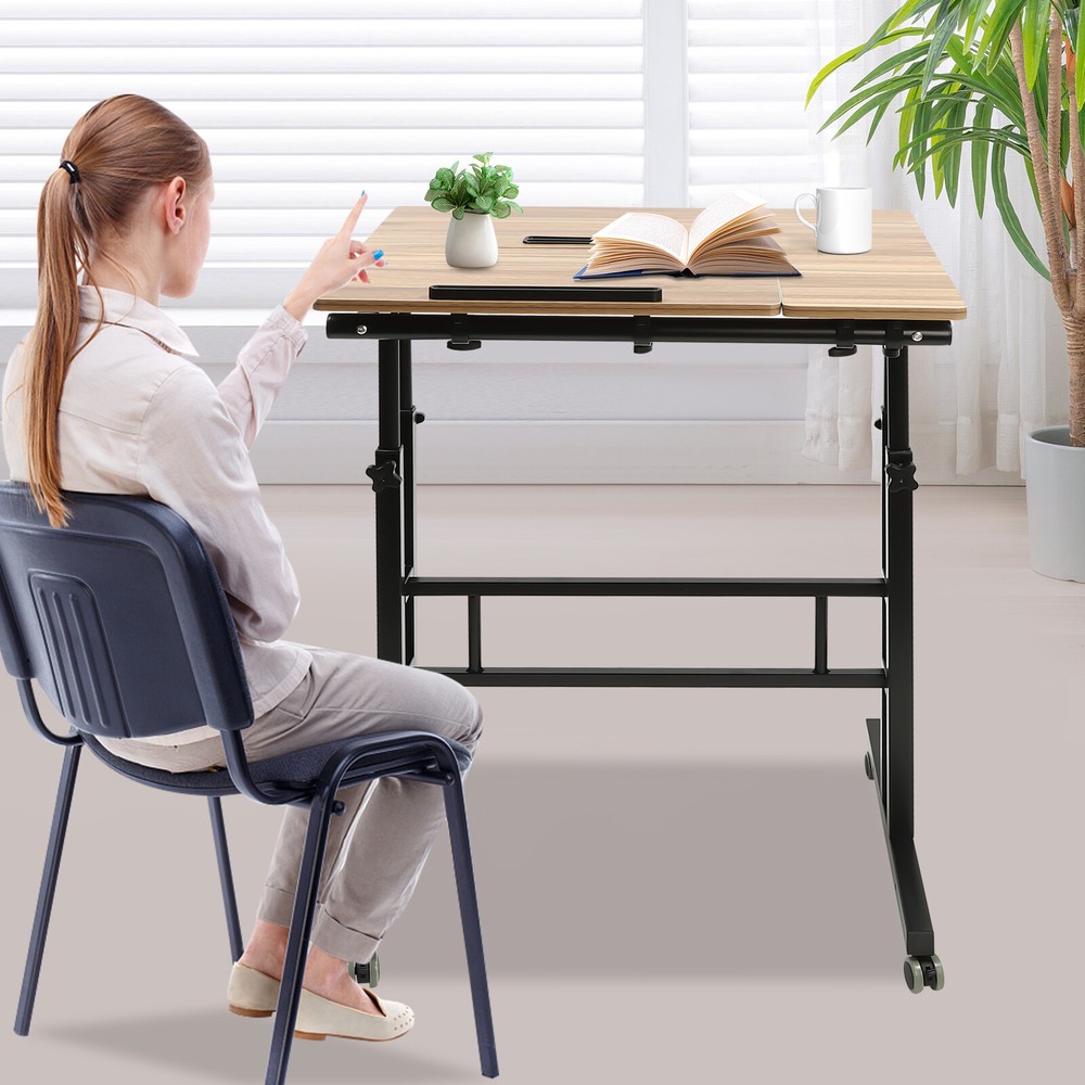 Rolling Laptop Desk Adjustable Height Computer Table Stand up Office Workstation