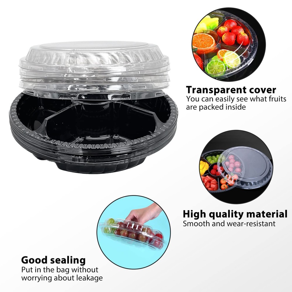 Apatal 12PCS Disposable Fruit Trays, Round Plastic Appetizer Serving Tray wit...